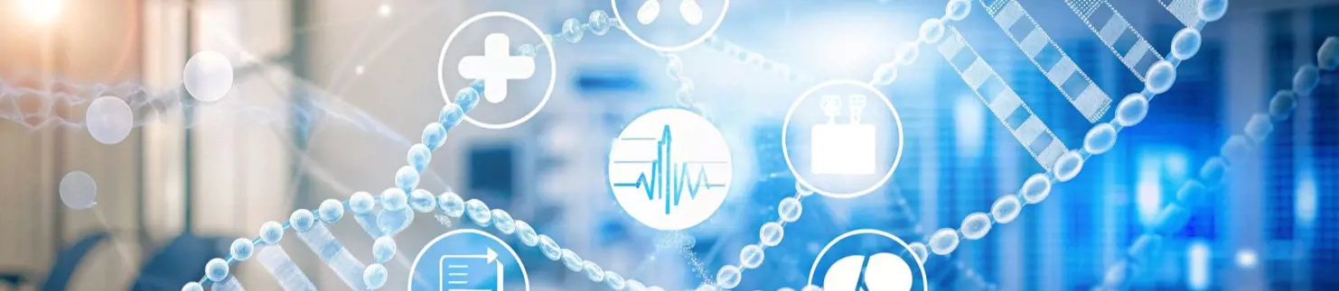 Medical Hud Dna Chain With Blue White Sketch Blurred Background